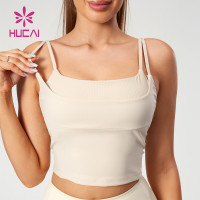 HUCAI Custom Fake Two-piece Design Yoga Top with Built-in Pads China Supplier