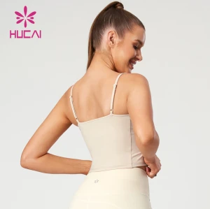 HUCAI Custom Fake Two-piece Design Yoga Top with Built-in Pads China Supplier