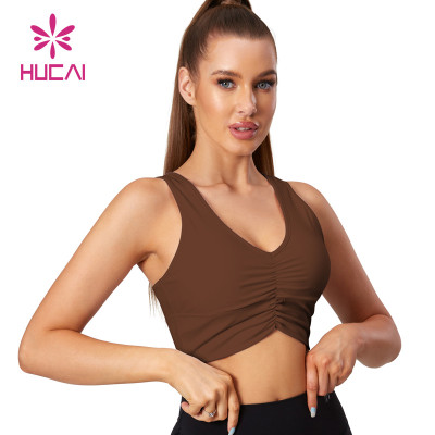 HUCAI Fashionable Front Pleated Yoga Bars with Wide Shoulder Straps Activewear Manufacturer