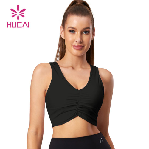 HUCAI Fashionable Front Pleated Yoga Bars with Wide Shoulder Straps Activewear Manufacturer