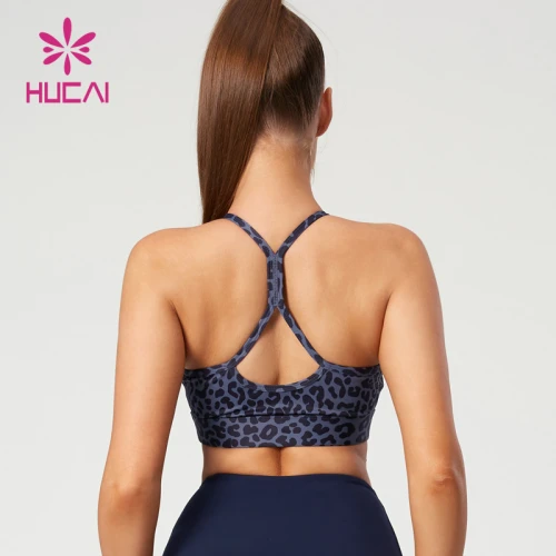 HUCAI Exquisite Leopard Print Yoga Bras Double Thin Shoulder Straps Design Manufacturer