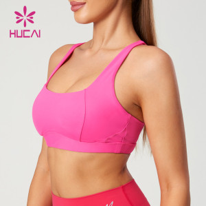 HUCAI Custom Barbie Pink Sports Bra with a Back-crossing Thin Shoulder Straps Design Supplier