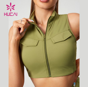 HUCAI New Workwear-Style Zippered Yoga Bras High-Neck Design China Activewear Manufacturer