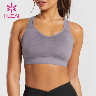 HUCAI OEM Gym Bra Mesh Fabric ODM Sports Racer Back Top Manufacturing for Global Brands