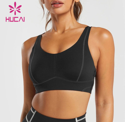 HUCAI Private Label Fitness Bras Custom Sports Top Black Fashion Clothing Suppliers