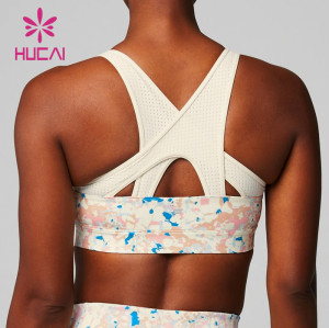 HUCAI ODM Gym Bras Digital Printing Mesh Laser Stitching Hight Support Top Factory