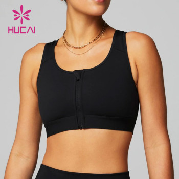 HUCAI OEM ODM Gym Bras Laser Back Hollow Zip Front Sportswear Manufacturer