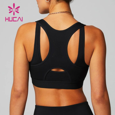 HUCAI OEM ODM Gym Bras Laser Back Hollow Zip Front Sportswear Manufacturer