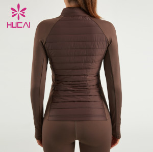 HUCAI ODM Women Slim Fit Jacket Mid-high Neck Spliced Cotton Yoga Fabrics Coats