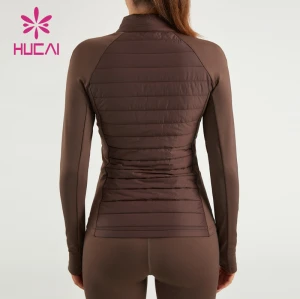 HUCAI ODM Women Slim Fit Jacket Mid-high Neck Spliced Cotton Yoga Fabrics Coats