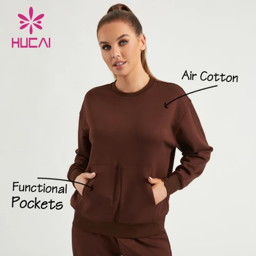 HUCAI ODM Women Gym Sweatshirts Oversized Drop Shoulder Air Cotton Hoodies Supplier