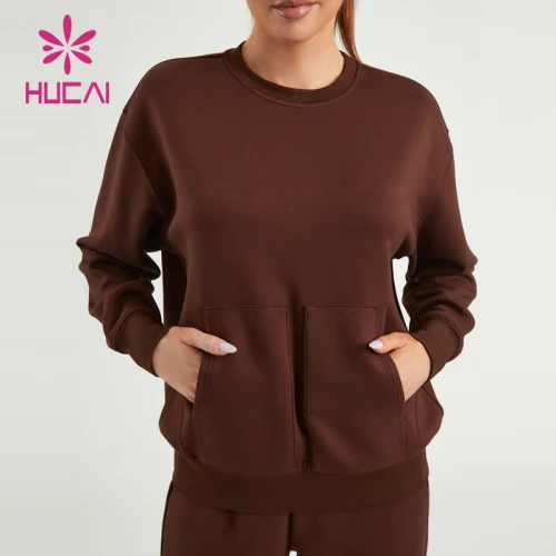 HUCAI ODM Women Gym Sweatshirts Oversized Drop Shoulder Air Cotton Hoodies Supplier