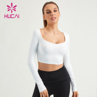HUCAI Custom Women Long Sleeves Round Neck Gym T Shirts Sportswear Factory