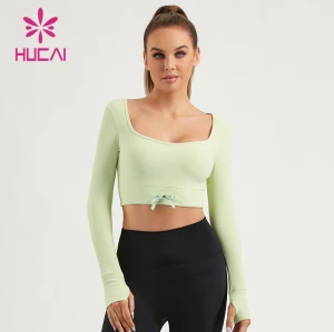 HUCAI Private Label Long Sleeve Shirt Gym Square Neck ODM Women Activewear