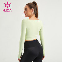 HUCAI Private Label Long Sleeve Shirt Gym Square Neck ODM Women Activewear