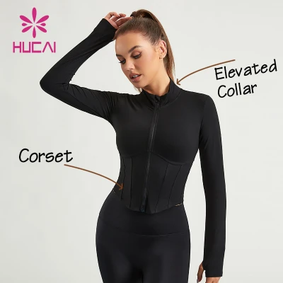 HUCAI Custom Women Gym Jacket CORSET Design ODM Slim Sports Clothes Supplier