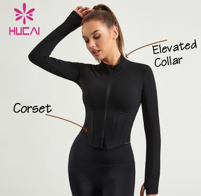 HUCAI Custom Women Gym Jacket CORSET Design ODM Slim Sports Clothes Supplier