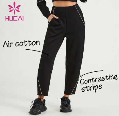 HUCAI Women Sports Pants Air Cotton Contrasting Stripe Fitness Joggers Supplier
