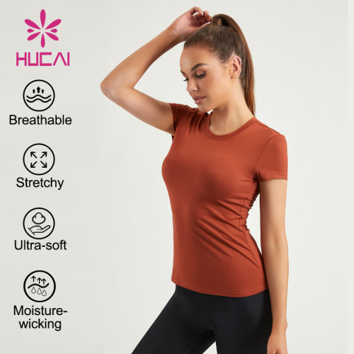 HUCAI ODM Gym Slim Fit T Shirts Women Super Soft Short Sleeves Factory Manufacturer