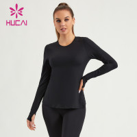 HUCAI Custom Gym Long-sleeved Women Crewneck Slim Fit T Shirts Factory Manufacturer