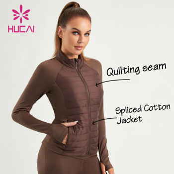 HUCAI ODM Women Slim Fit Jacket Mid-high Neck Spliced Cotton Yoga Fabrics Coats