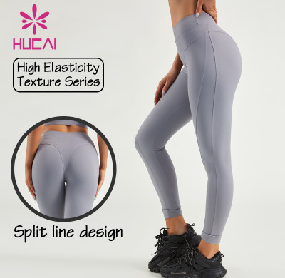 HUCAI ODM Women Fitness Leggings Split Line Design Slim Sports Tights Factory