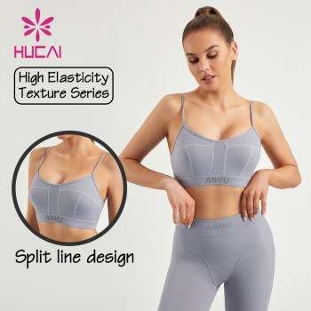HUCAI Custom Lady Gym Bras High Strength Split Line Design Gymwear Manufacturer