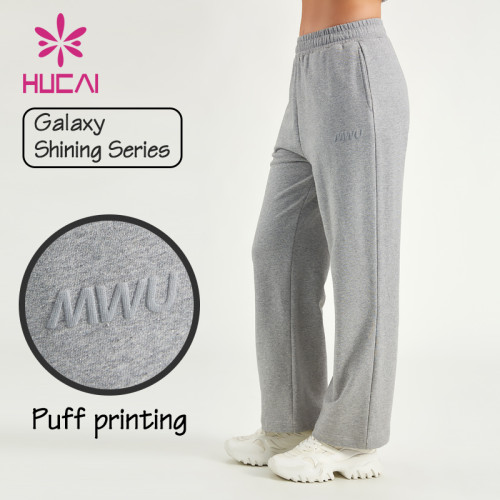 HUCAI Women Sports Pants Shining Fabric 100% Cotton Printing Joggers Supplier