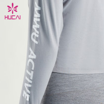 HUCAI ODM Gym Shirts 100% Cotton Women Letter Decoration Short Sleeves Factory