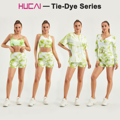 HUCAI Sports Short Leggings ODM Women Tie-dyeing Printing Yoga Pants Factory