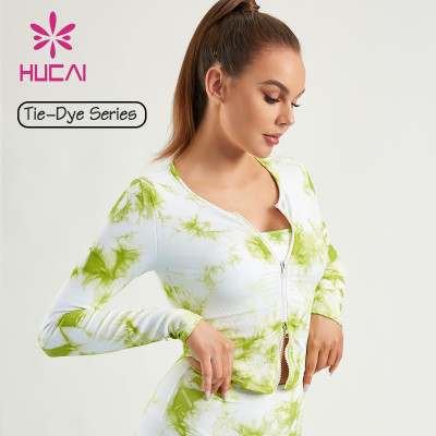 HUCAI Custom Gym Shirts Tie-dye Printing ODM Women Pullover Long Sleeves Supplier