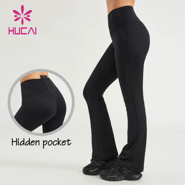 HUCAI ODM Flared Yoga Pants Women Mid-high Waist Custom LOGO Sports Leggings