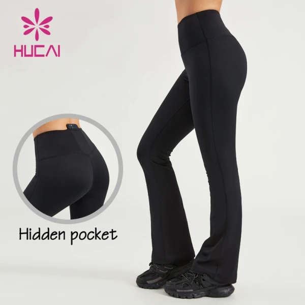HUCAI ODM Flared Yoga Pants Women Mid-high Waist Custom LOGO Sports Leggings