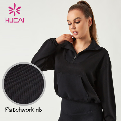 HUCAI ODM Lady Fitness Hoodies Sweatshirts High-neck 1/4 Zipper Gymwear Supplier