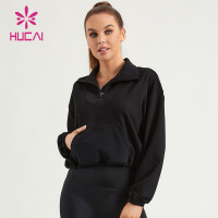 HUCAI ODM Lady Fitness Hoodies Sweatshirts High-neck 1/4 Zipper Gymwear Supplier