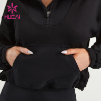 HUCAI ODM Lady Fitness Hoodies Sweatshirts High-neck 1/4 Zipper Gymwear Supplier
