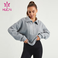 HUCAI Fitness Sweatshirts Hoodies High Collar 1/4 Zipper Lady Gymwear Supplier