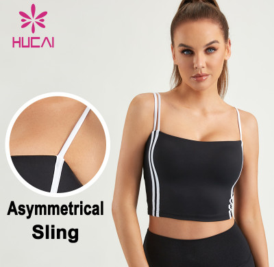 HUCAI Custom Sports Bras High Strength Asymmetrical Sling Women Gymwear ODM