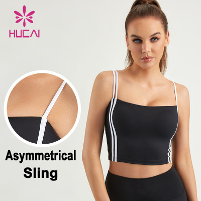 HUCAI Custom Sports Bras High Strength Asymmetrical Sling Women Gymwear ODM