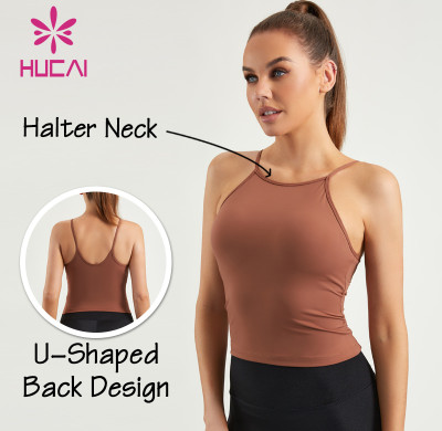 HUCAI Custom Halter Neck Tank Top Padded Bras Gym Women Sportswear Factory