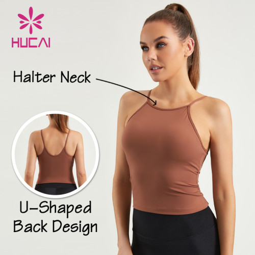 HUCAI Custom Halter Neck Tank Top Padded Bras Gym Women Sportswear Factory