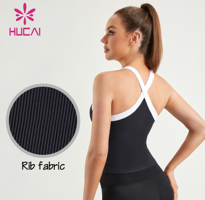 HUCAI Custom Gym Vest Hanging Neck Tank Top Gym Women Sportswear Factory