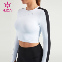 HUCAI ODM Gym Shirts Women Pull-over Front Diagonal Zipper Long Sleeves Factory