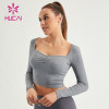 HUCAI ODM Fitness Shirts Women Square Neck Slim-fit Long Sleeve Top Factory