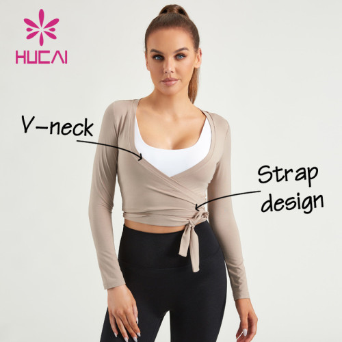 HUCAI ODM Shirts Fitness Square Neck Slim-fit Women Fake Two Pieces Top Factory