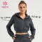 HUCAI Private Label Hooded Zipper Coat Windproof High-neck ODM Lady Gymwear