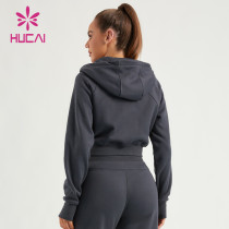 HUCAI Private Label Hooded Zipper Coat Windproof High-neck ODM Lady Gymwear