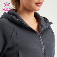 HUCAI Private Label Hooded Zipper Coat Windproof High-neck ODM Lady Gymwear