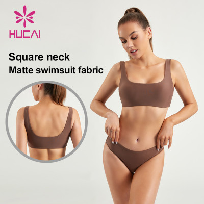 HUCAI OEM Custom Swimwear Square Neck Women Split Swimsuit Set Manufacturer