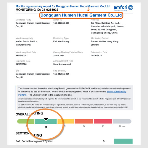 HUCAI has successfully obtained the BSCI Level B certificate!